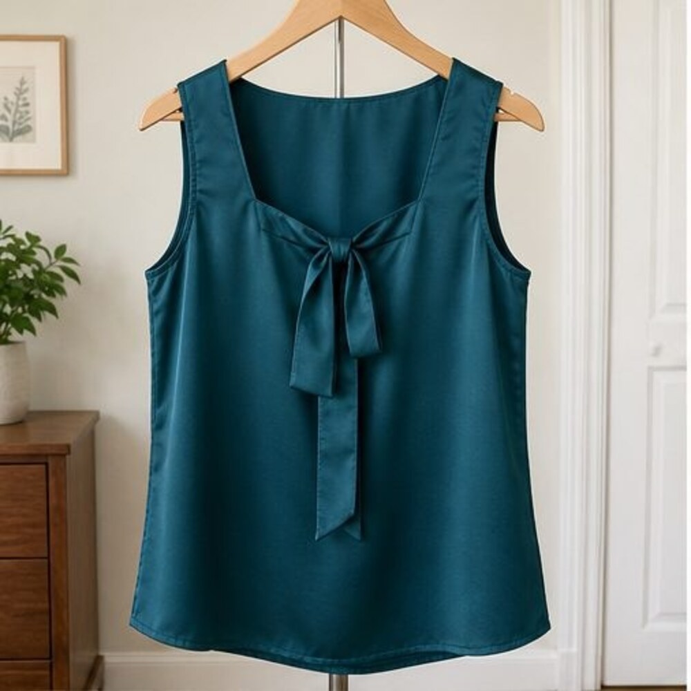 Teal Tie Neck Blouse